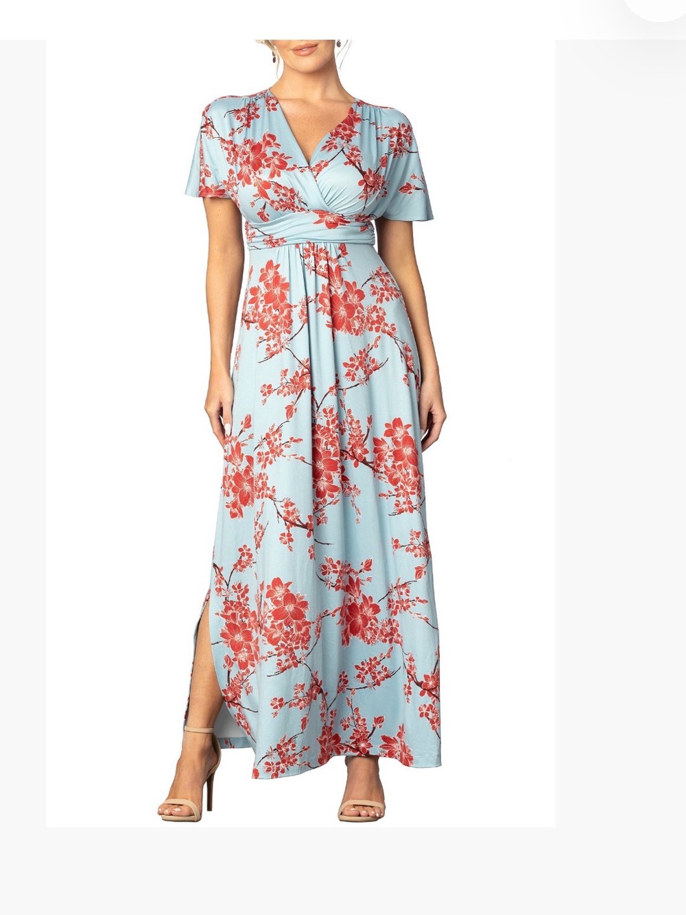 Women's Vienna Kiyonna cherry blossom floral short sleeve  Long Maxi Dress 16